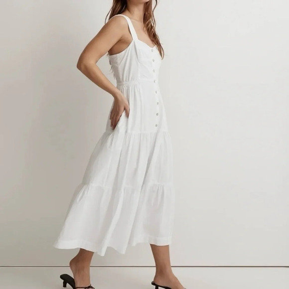 New Madewell Button Front Tiered Midi Dress White Size 4 - Picture 1 of 11